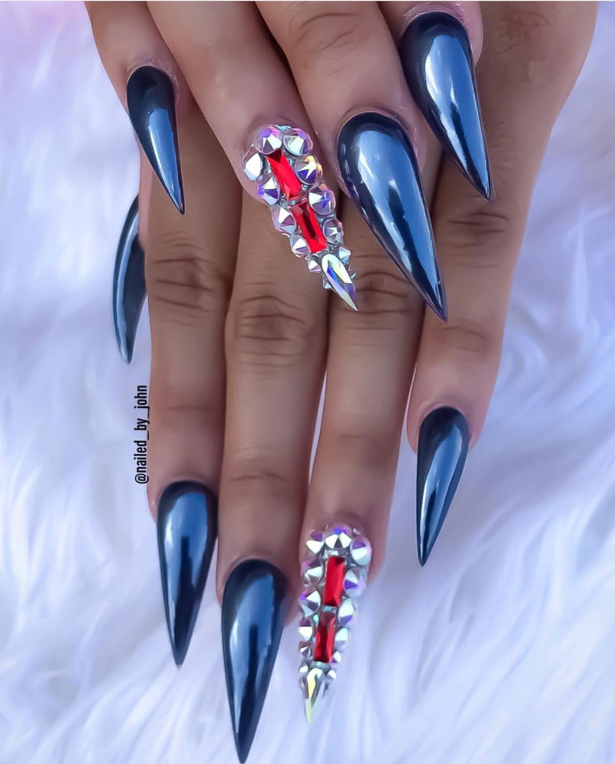 Gunmetal Bling stiletto Nails Bright acrylic nails, Acrylic nails