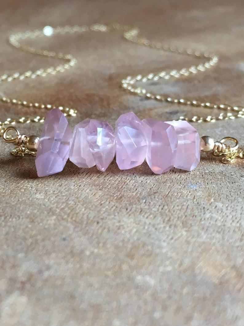 Rose Quartz Necklace Gold or Silver - Healing Crystal Jewelry #quartznecklace