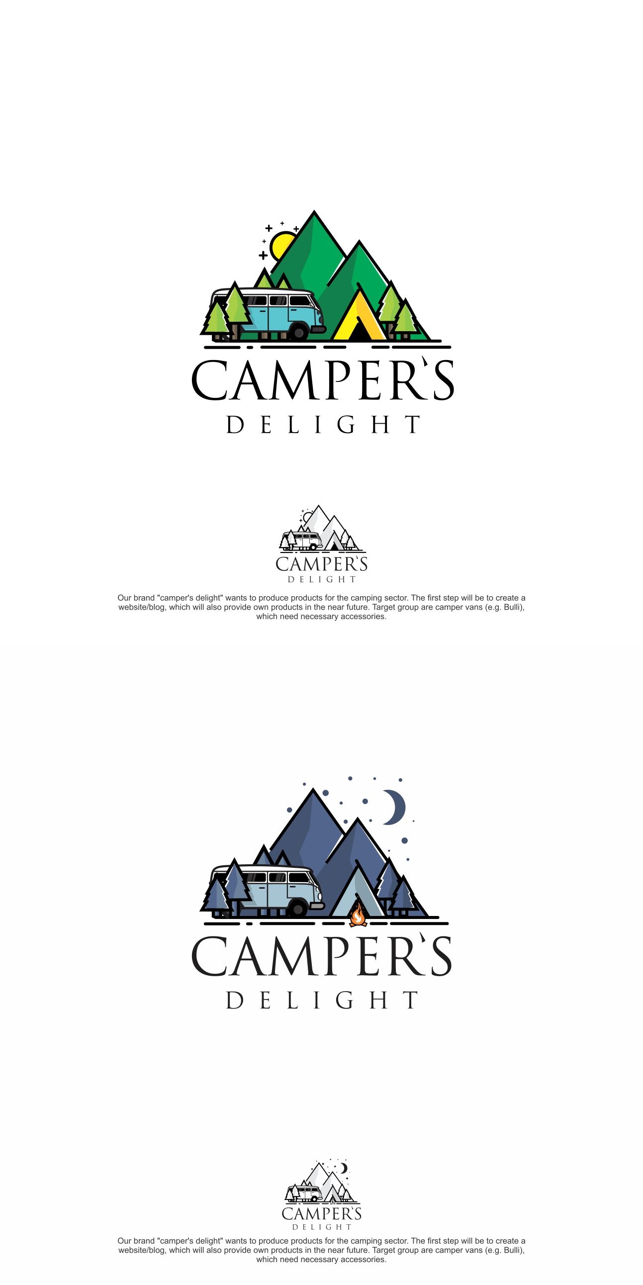 three logos for campers delight, which are designed to look like ...