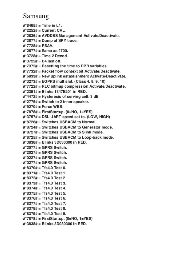 Samsung Mobile Phone Codes