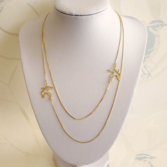 Download FLYING SEAGULL NECKLACE, Double Layered Bird Necklace Gold ...