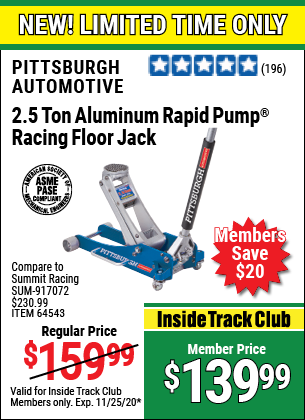PITTSBURGH AUTOMOTIVE 2.5 Ton Aluminum Rapid Pump Racing Floor