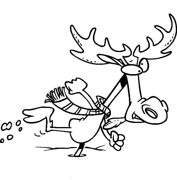 Moose Moose Running in Winter Time Coloring Page Online coloring