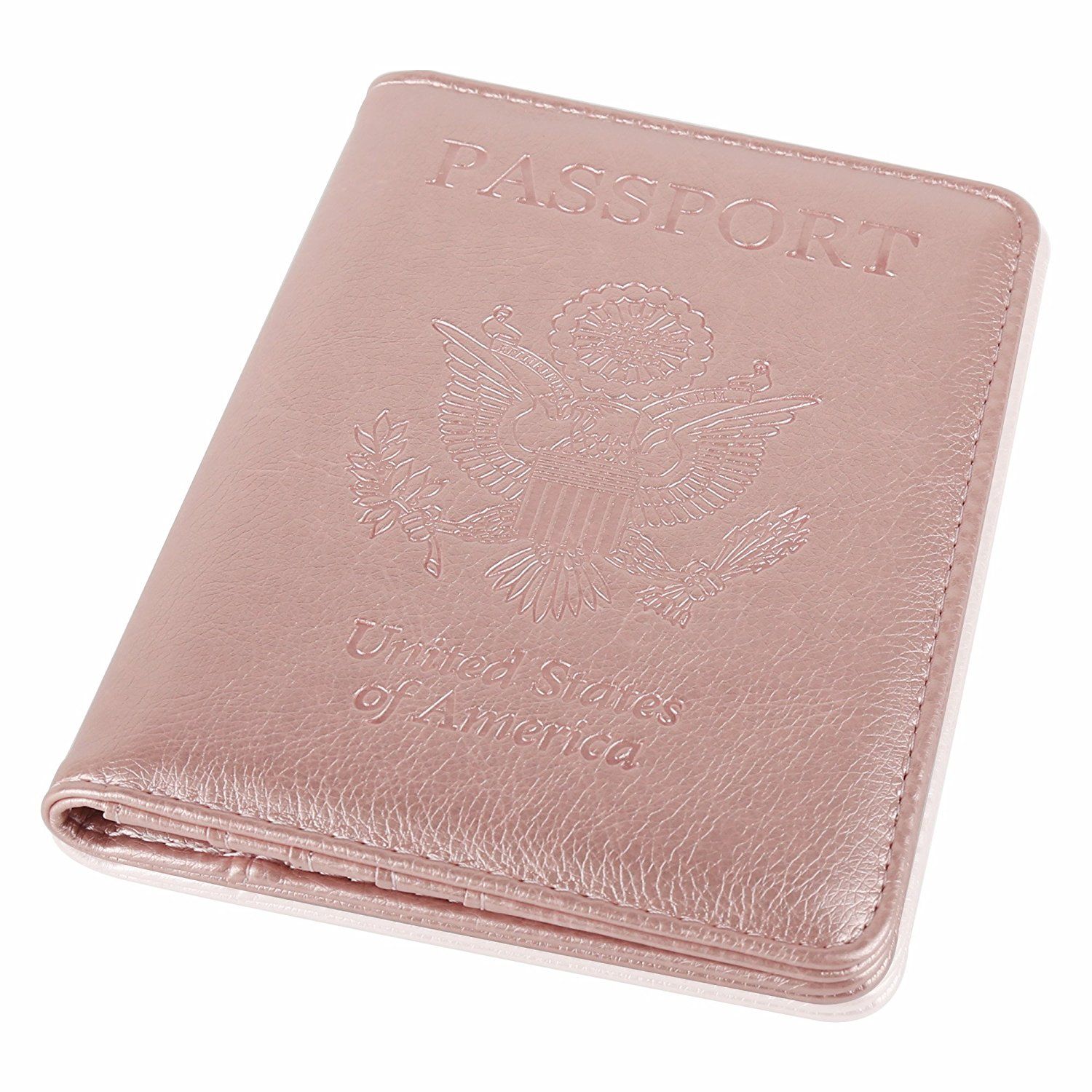 Rose Gold White Marble Leather Passport Holder Cover Case Blocking Travel Wallet