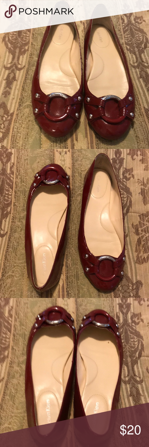 calvin klein red flat shoes