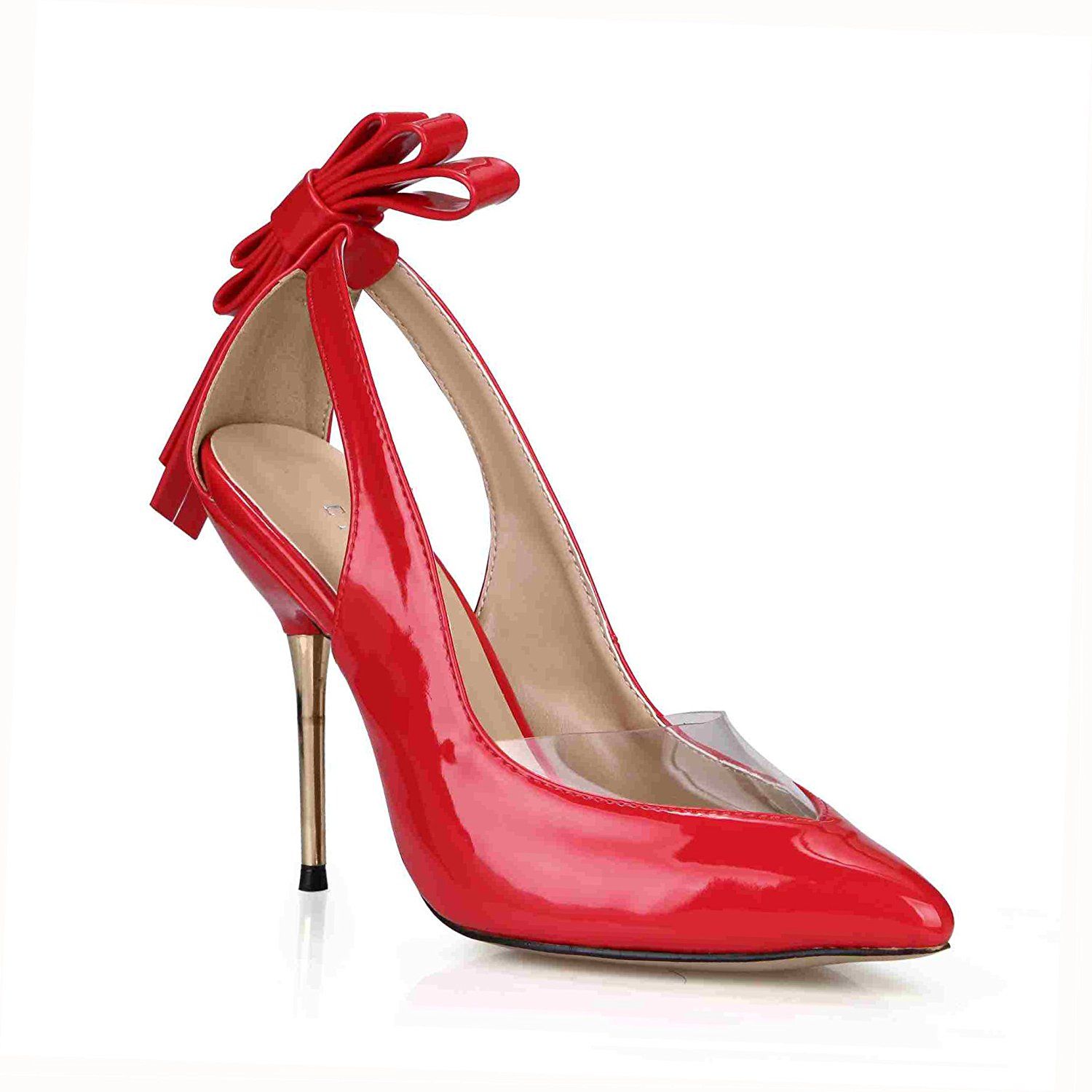 red stilettos with bow