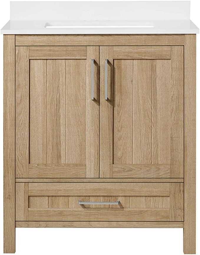 Ove Decors Kansas 30 inch Bathroom Vanity Combo Freestanding Bath Cabinet | Modern Single Sink with Cultured Marble Countertop | Fully Assembled | Backsplash Included, White Oak - - Amazon.com Bathroom Vanity Combo, 30 Inch Bathroom Vanity, 30 Inch Vanity, 30 Vanity, Vanity Combos, Bathroom Vanities For Sale, Bathroom Decor, Small Bathroom, Bathroom Ideas