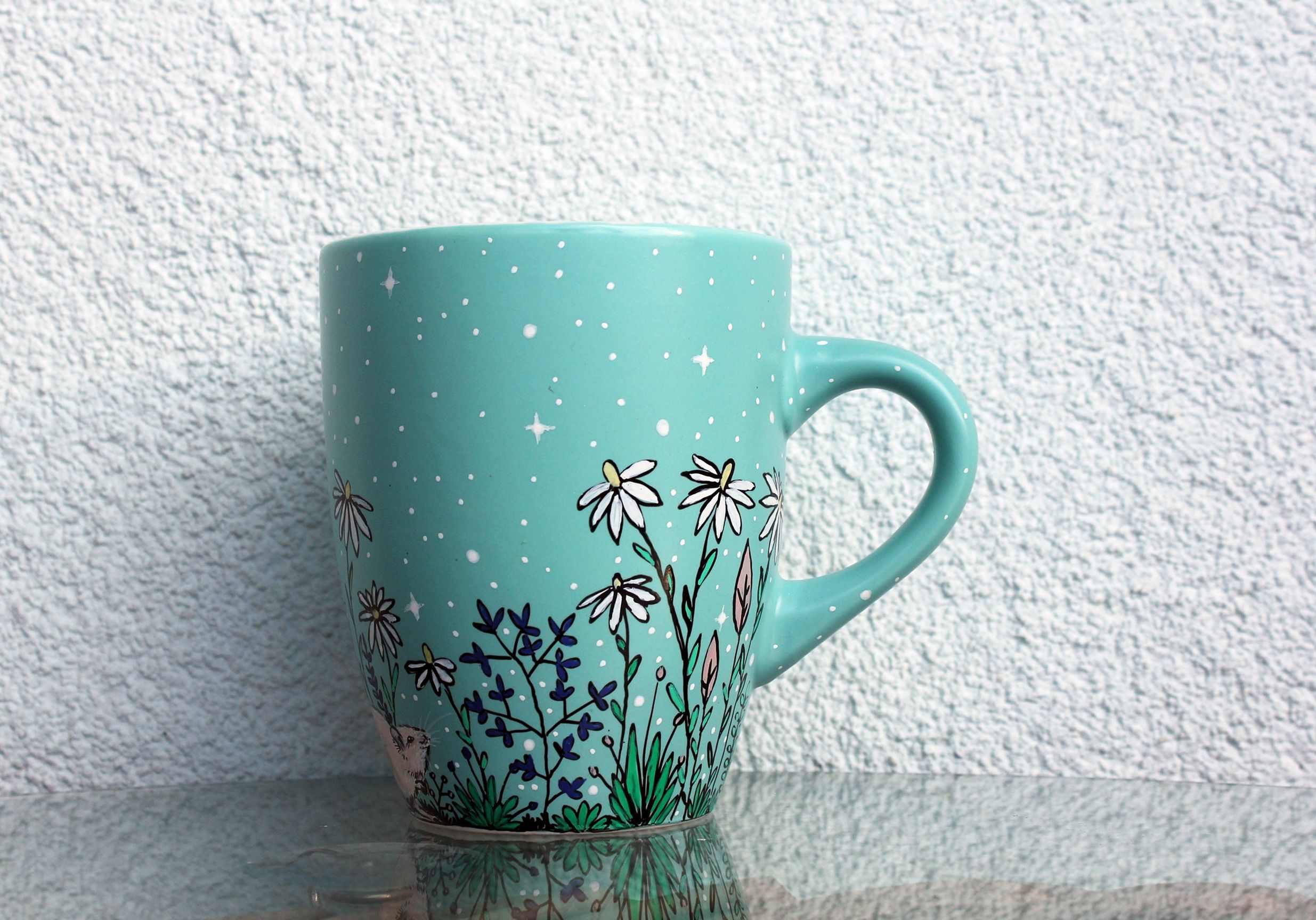 ORIGINAL HANDMADE THE BLUE COFFEE CUP PAINTING ORIGINAL HANDMADE THE BLUE COFFEE CUP PAINTING