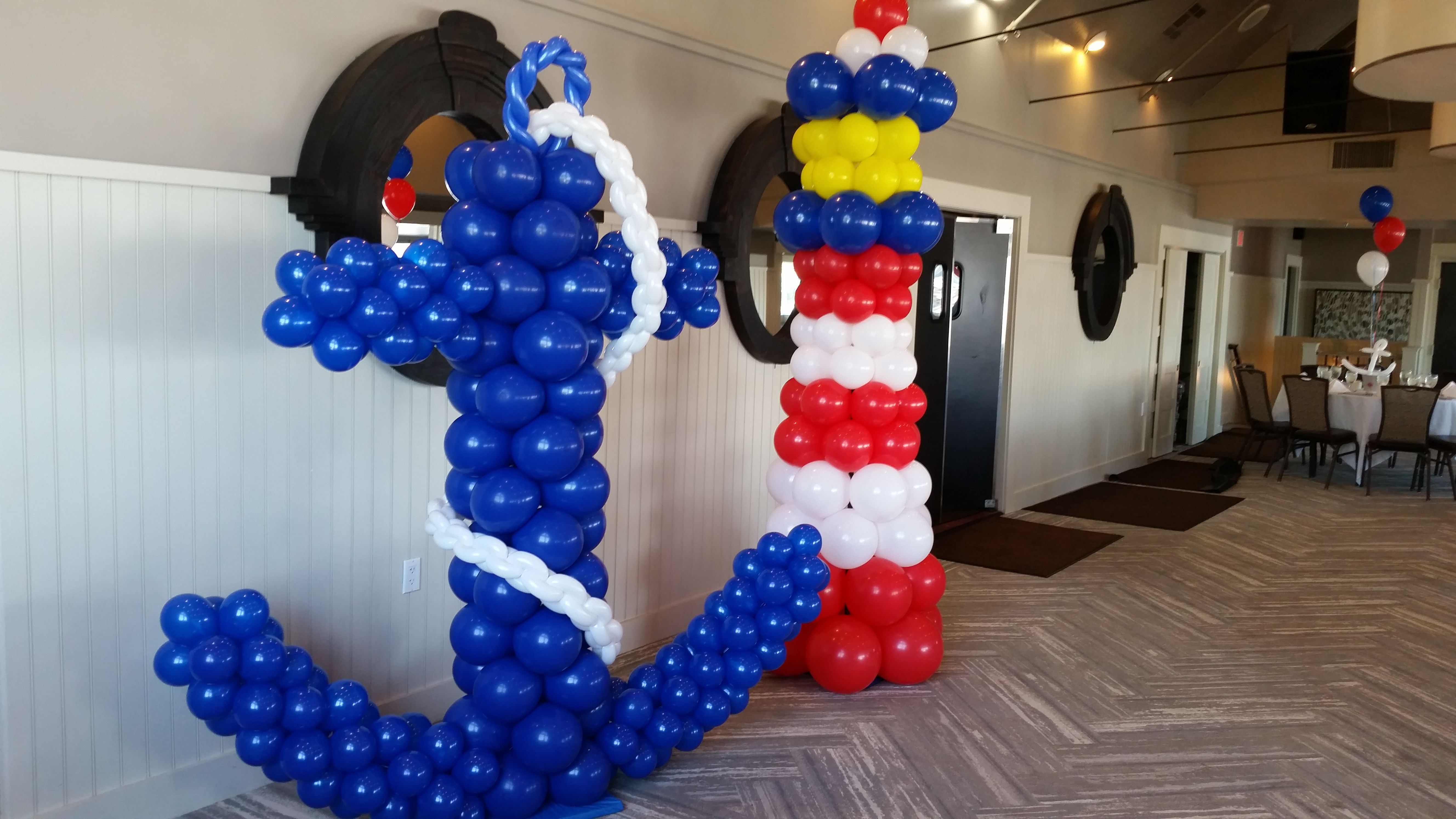 Nautical theme, Anchor and Lighthouse  Balloon columns, Balloons, Balloon  decorations