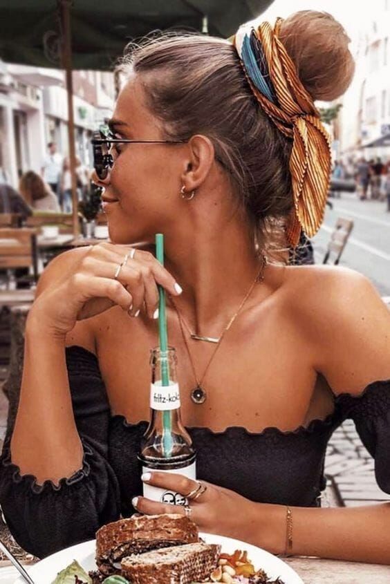 Bow Hairstyle, Scarf Hairstyles, Summer Hairstyles, Cute Hairstyles, Braided Hairstyles, Hairstyle Ideas, Creative Hairstyles, Wedding Hairstyles, Bun Updo