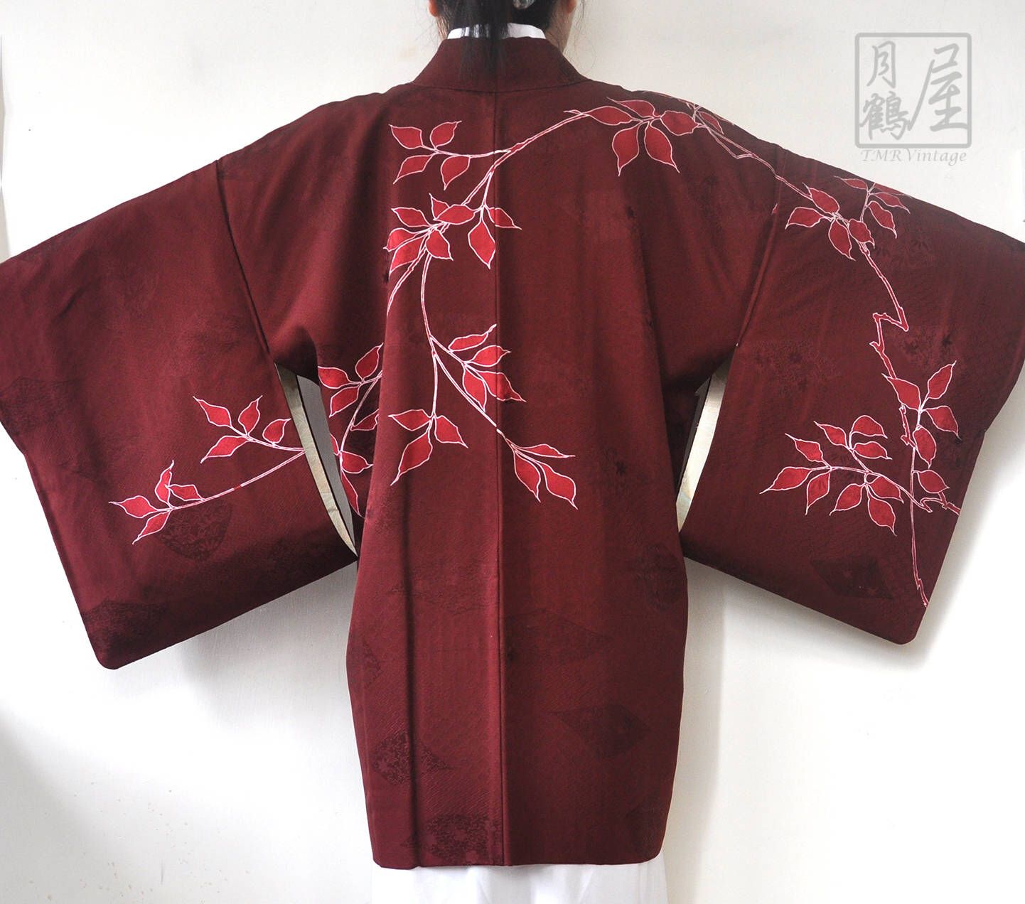 Burgundy Silk Haori/kimono Jacket/japanese Vintage Kimono | Etsy Hong ...