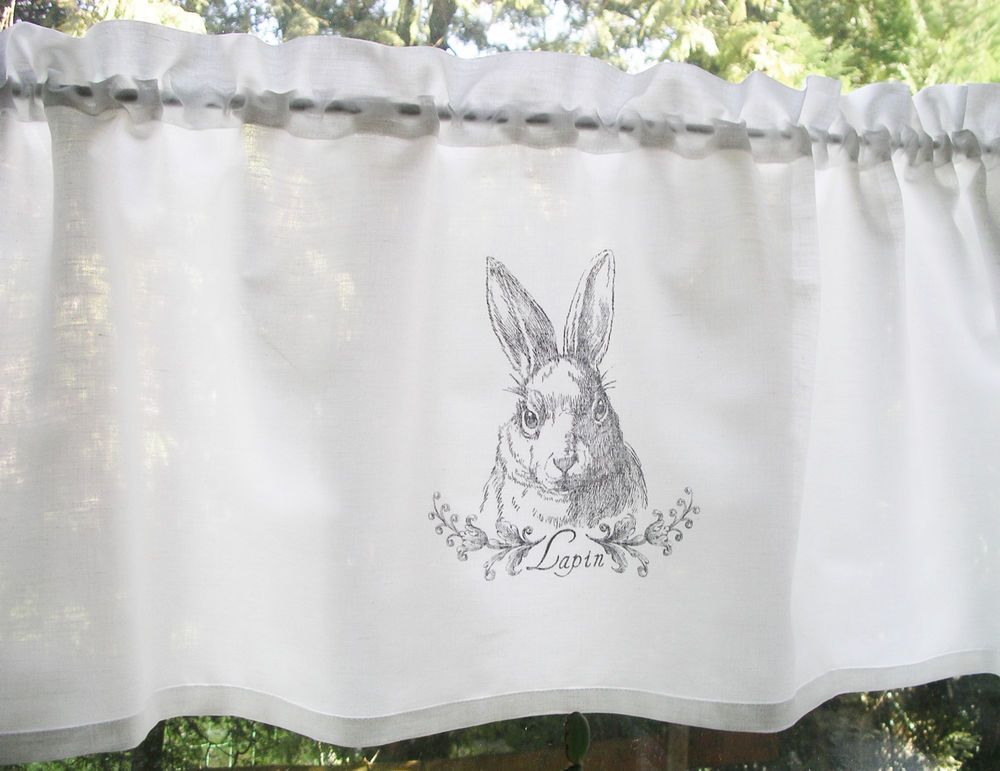 ShabbY Chic GARDINE *LAPIN* Jagd HASE Scheibengardine VORHANG Landhaus Ostern