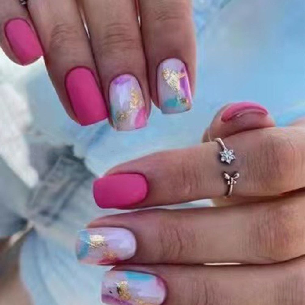 24Pcs Set Blue Sky White Cloud Pattern Design False Nail French 24pcs-set-blue-sky-white-cloud-pattern-design-false-nail-french