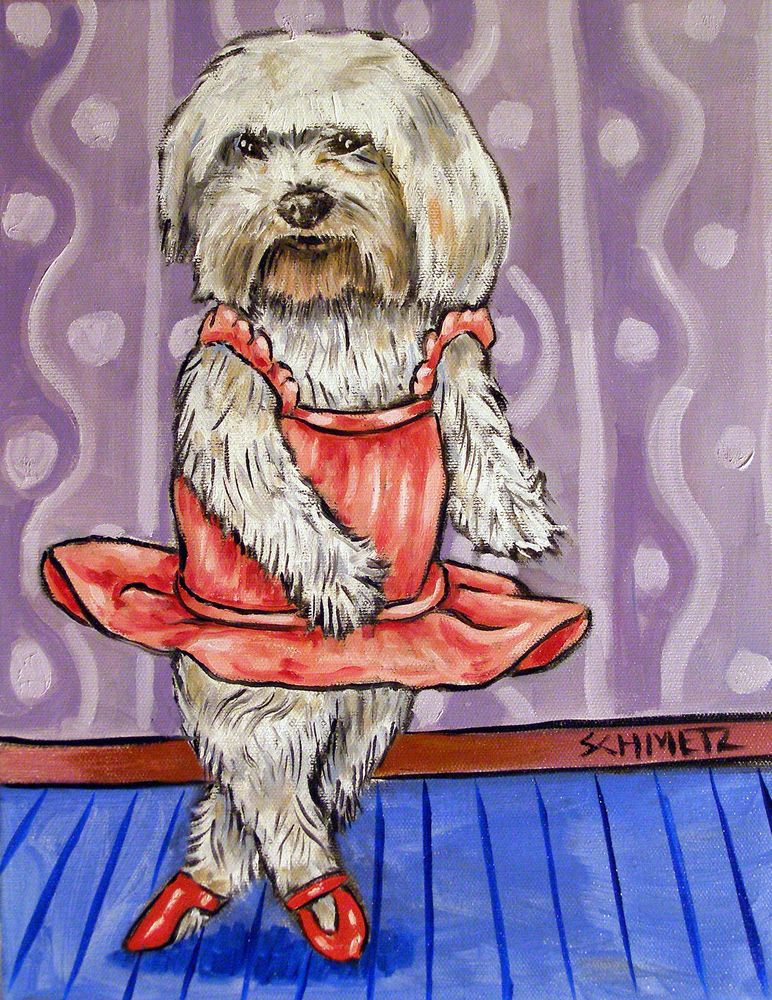 modern folk Maltese dog dog art GLOSSY PRINT poster gift 4x6 WINE art