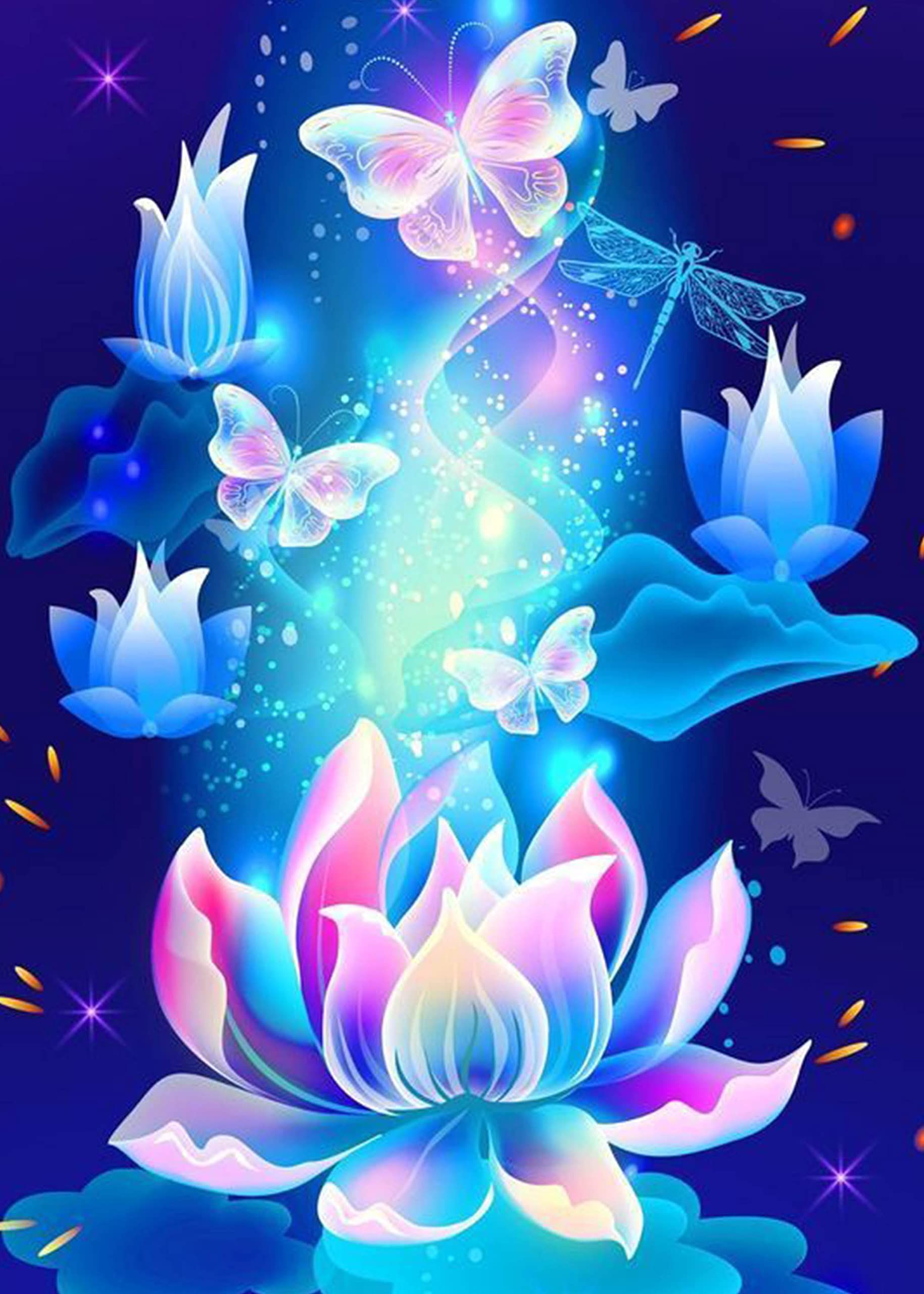 A Blue Background With Flowers And Butterflies In The Sky Above It Is A Blue Background With Flowers And Butterflies In The Sky Above It Is