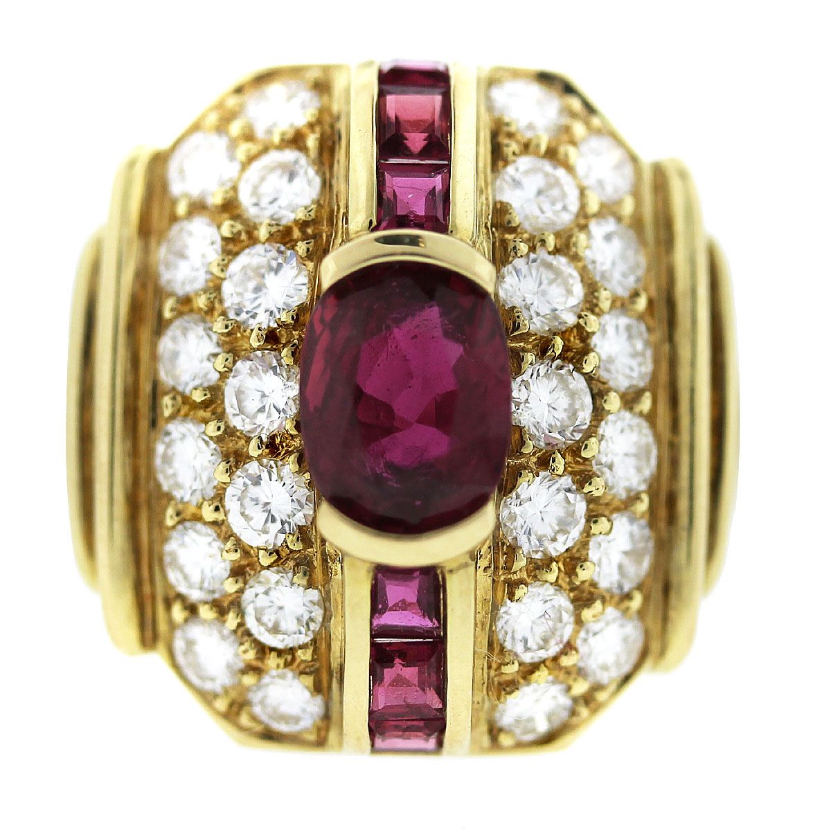 Vintage 18k Yellow Gold Ruby and Diamond Ring | Yellow gold diamond