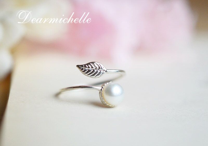handmade jewelry rings for women silver ring Leaf ring Sterling silver ring gift Pearl ring gemstone ring leaf ring sterling silver