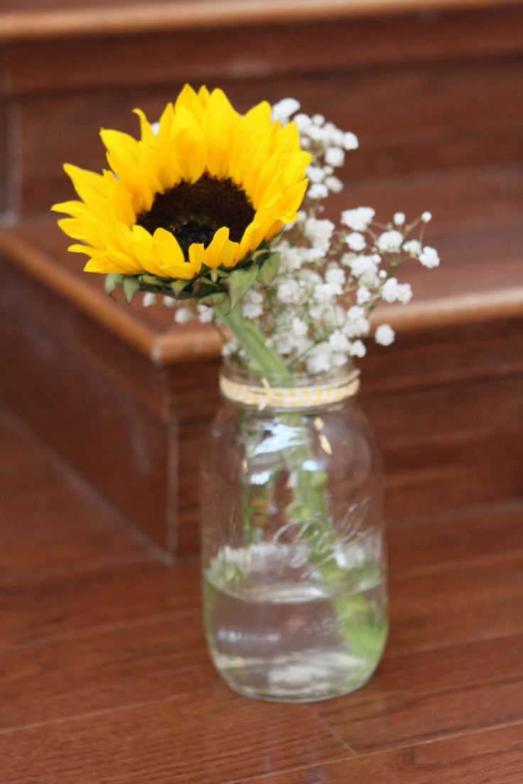 Sunflower Arrangements Mason Jars : Wildflower sunflower babys breath wedding bouquets