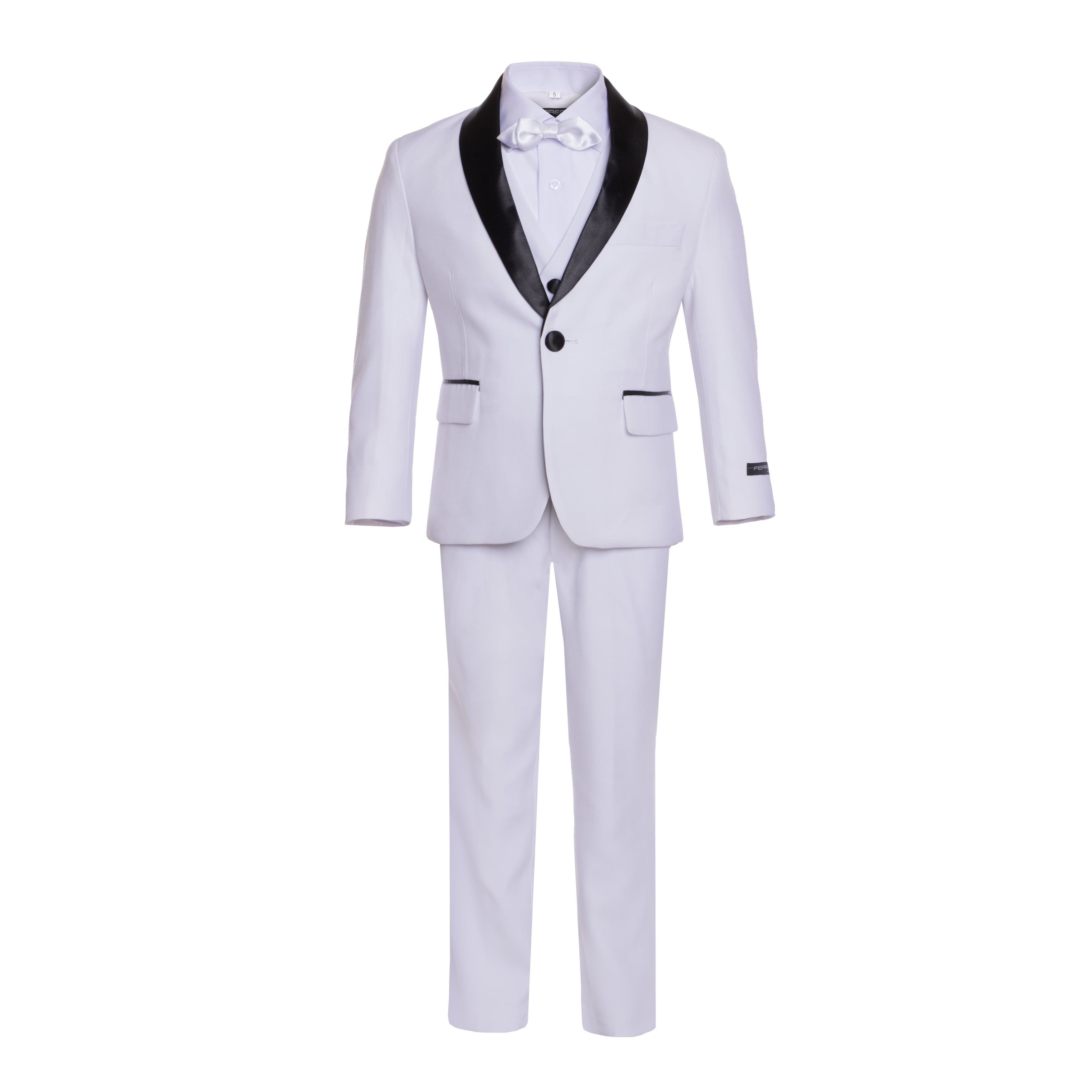 Boys Slim Fit Suits 5 Pieces Blazer with Gold Rims Bowtie Vest Shirt Pants 2 Colors 5 Patterns for Party Performance