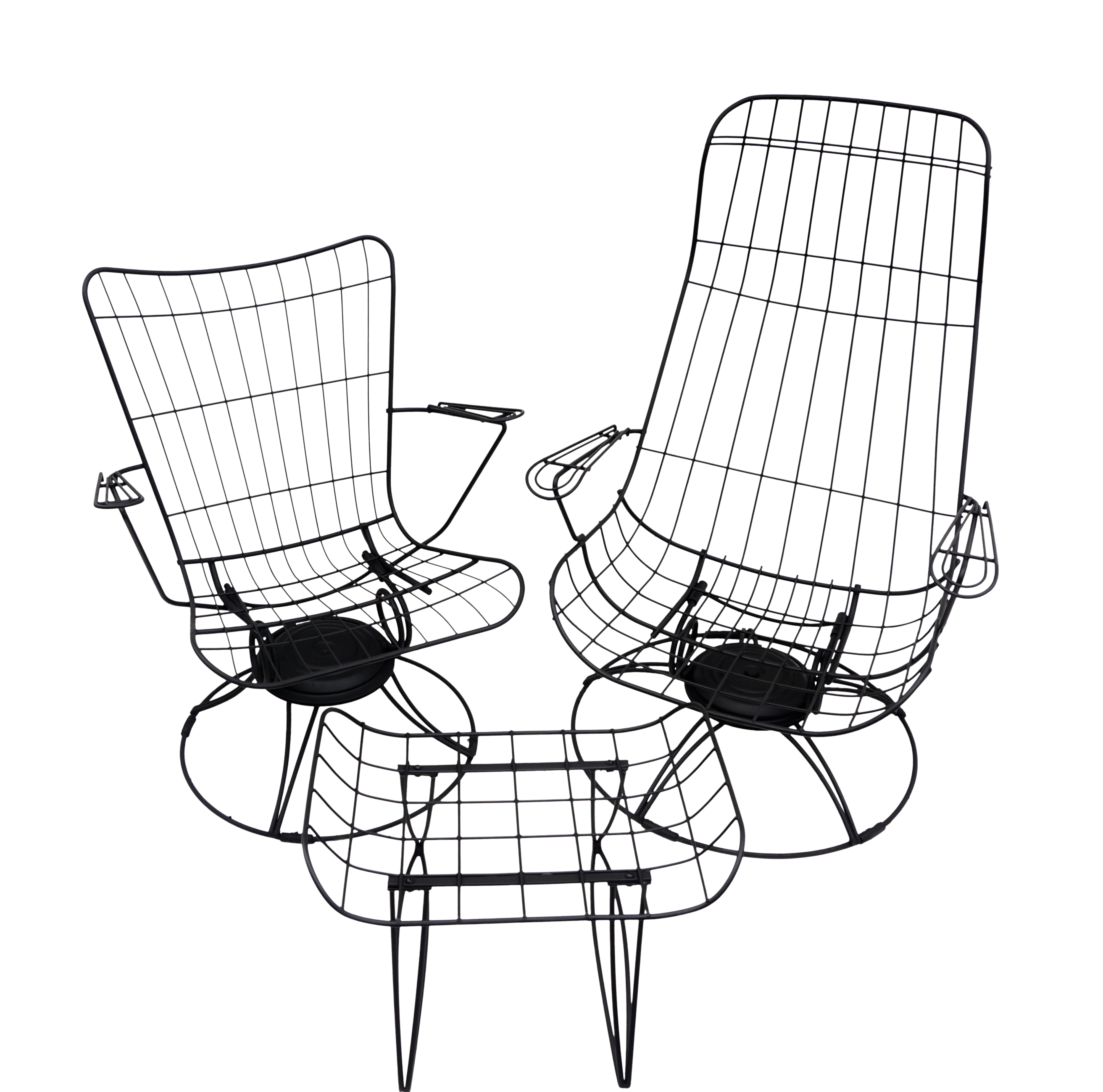 Mid Century Homecrest Metal Wire Patio Chairs Ottoman Indoor Outdoor High Back Swivel Rocker Lounger Footstool Original Cushions Included Chair And Metal Wire Patio Chairs Ottoman, High Back Patio Chairs With Ottoman