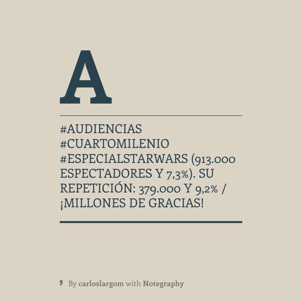 Audiencias #CuartoMilenio #EspecialStarWars (913.000 espectadores y ... Audiencias #CuartoMilenio #EspecialStarWars (913.000 espectadores y ...