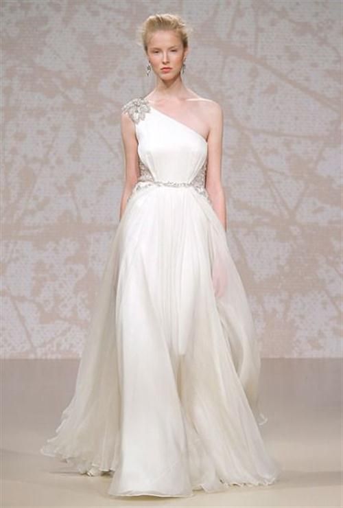 One shoulder wedding dress with broach Jenny packham wedding dresses