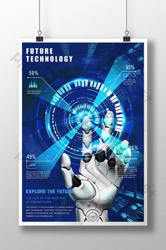 Blue Cool Click Robot Data Future Technology Poster