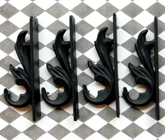 Elegant Art Nouveau Cast Iron Curtain Rod Holders. Set of ...