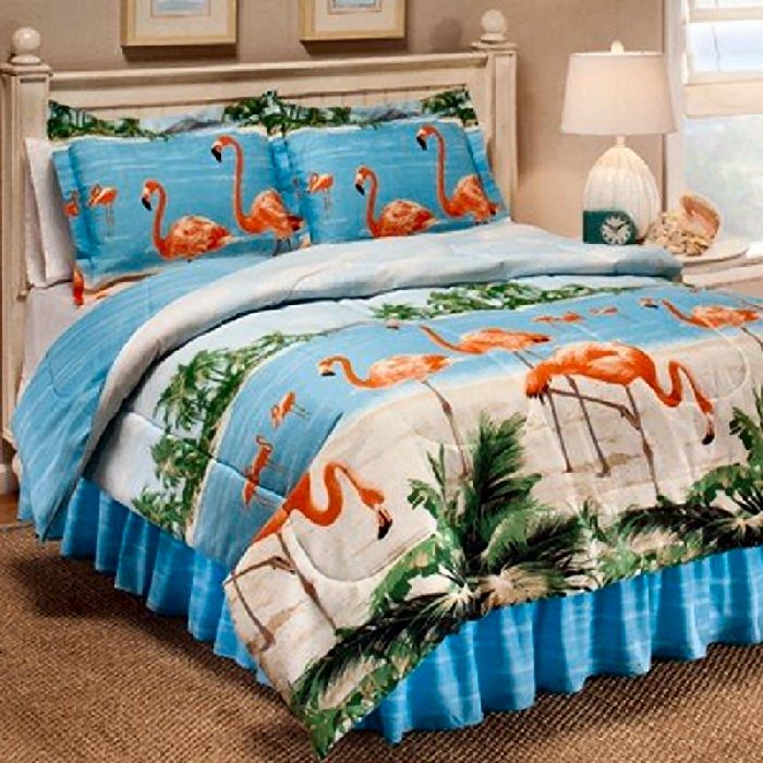 Flamingo Tropical Sea Sand Palm Beach 8 Piece Queen Comforter Set Flamingo Bedding Tropical Sea Sand Palm Beach 8 Piece Queen Comforter Set Bed
