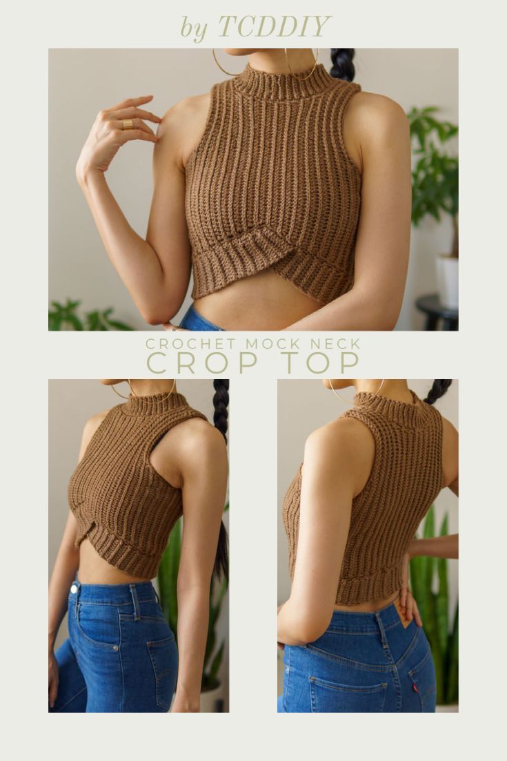 Summer Crochet, Cute Crochet, Crochet Sweater, Knit Crochet, Crochet Crop Top Pattern, Crochet Motifs, Sweater Pattern, Crochet Tank Tops, Mock Neck Crop Top