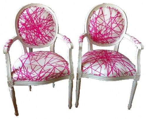 Refurbished Vintage Chairs With Neon Pink Upholstery Pat Terns Refurbished Vintage Chairs With Neon Pink Upholstery