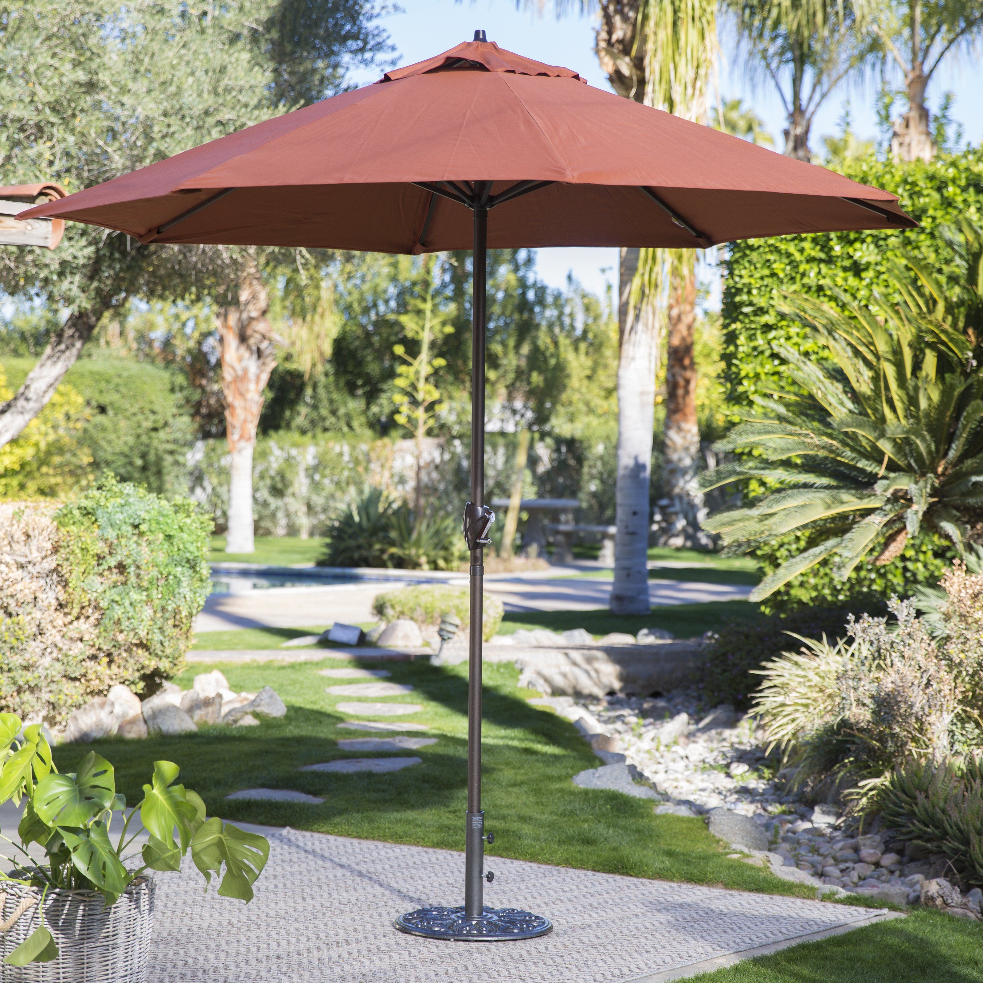 Outsunny 9FT Wooden Umbrella Garden Shades Wood Patio Outdoor Market Green