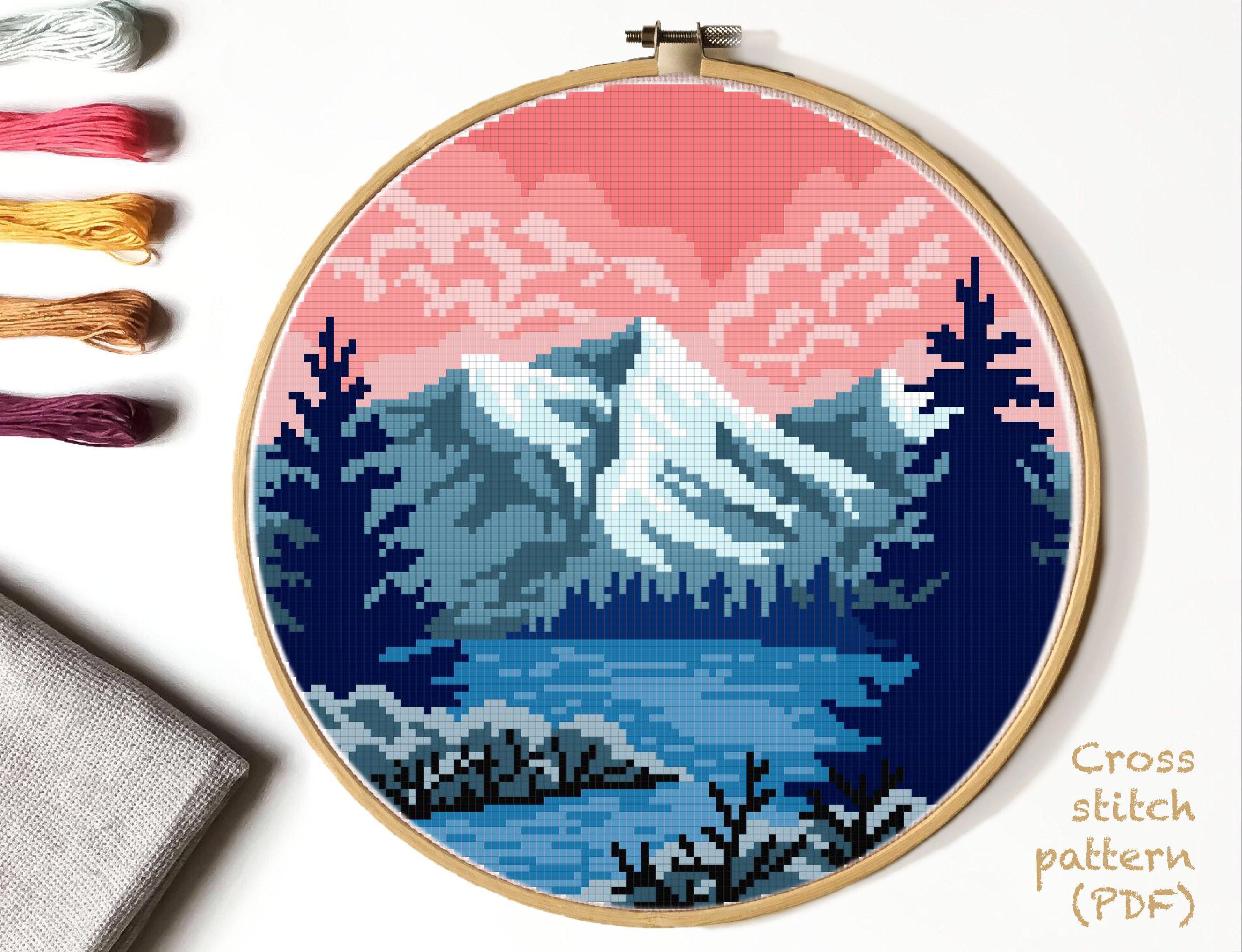Summer Landscape Pattern Needlepoint Chart Cross stitch Pattern Nature pattern. A stroll in the park Counted Cross stitch chart