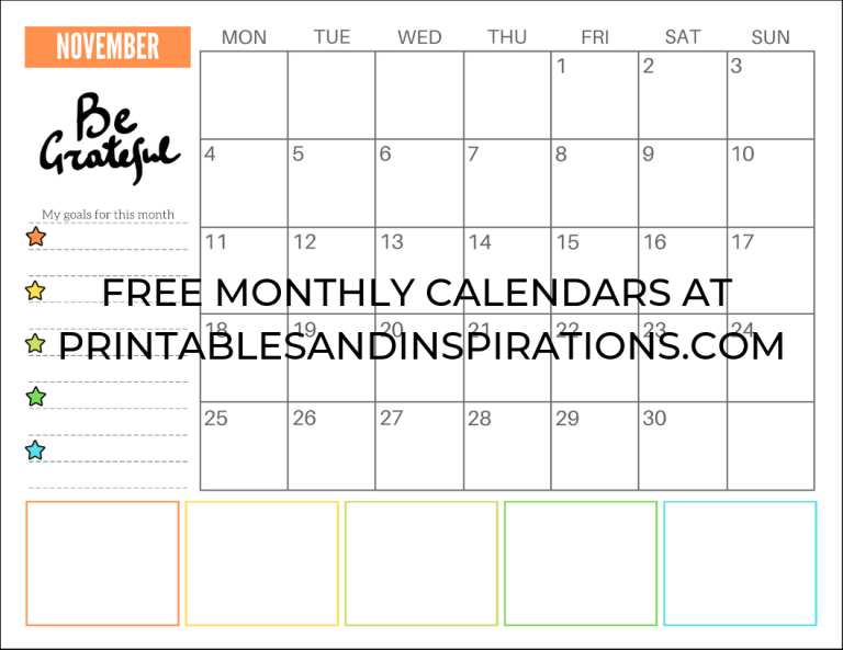 Free 2021 Monthly Goals Calendar Printable Printables And Inspirations Goal Calendar Calendar Printables Free Printable Monthly Planner november calendar 2021 with goals