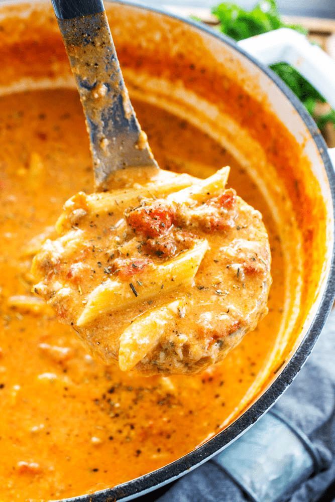 CREAMY ITALIAN SAUSAGE SOUP - Cheesy, pasta filled soup made with Italian sausage; is the perfect pairing for an easy weeknight dinner or holiday party. Savory Soups, Easy Soups, Easy Meals, Stew Recipes, Dinner Recipes, Cooking Recipes, Squash Recipes, Sausage Recipes, Casserole Recipes