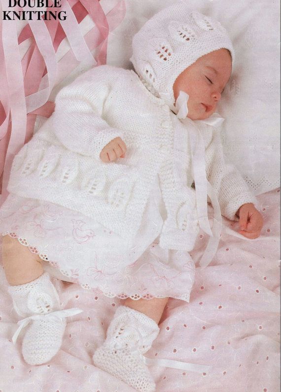 Matinee Jacket,Bonnet,Bootees,Shawl DK 12/" /'TEDDY/' BABY KNITTING PATTERN 20/"
