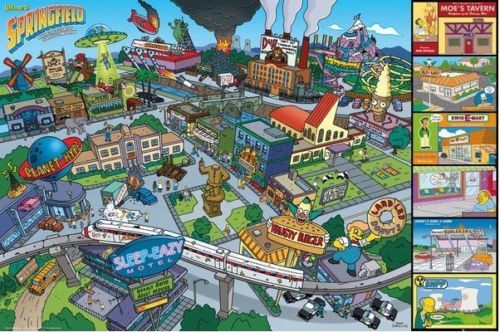 The Simpsons Town Of Springfield Map Attractions 24x36 Cartoon Poster New 街 The Simpsons Town Of Springfield Map Attractions 24x36 Cartoon Poster New 街