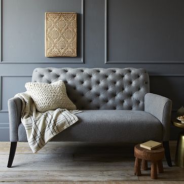 West Elm Elton Settee Performance Velvet Otter Brown Couches