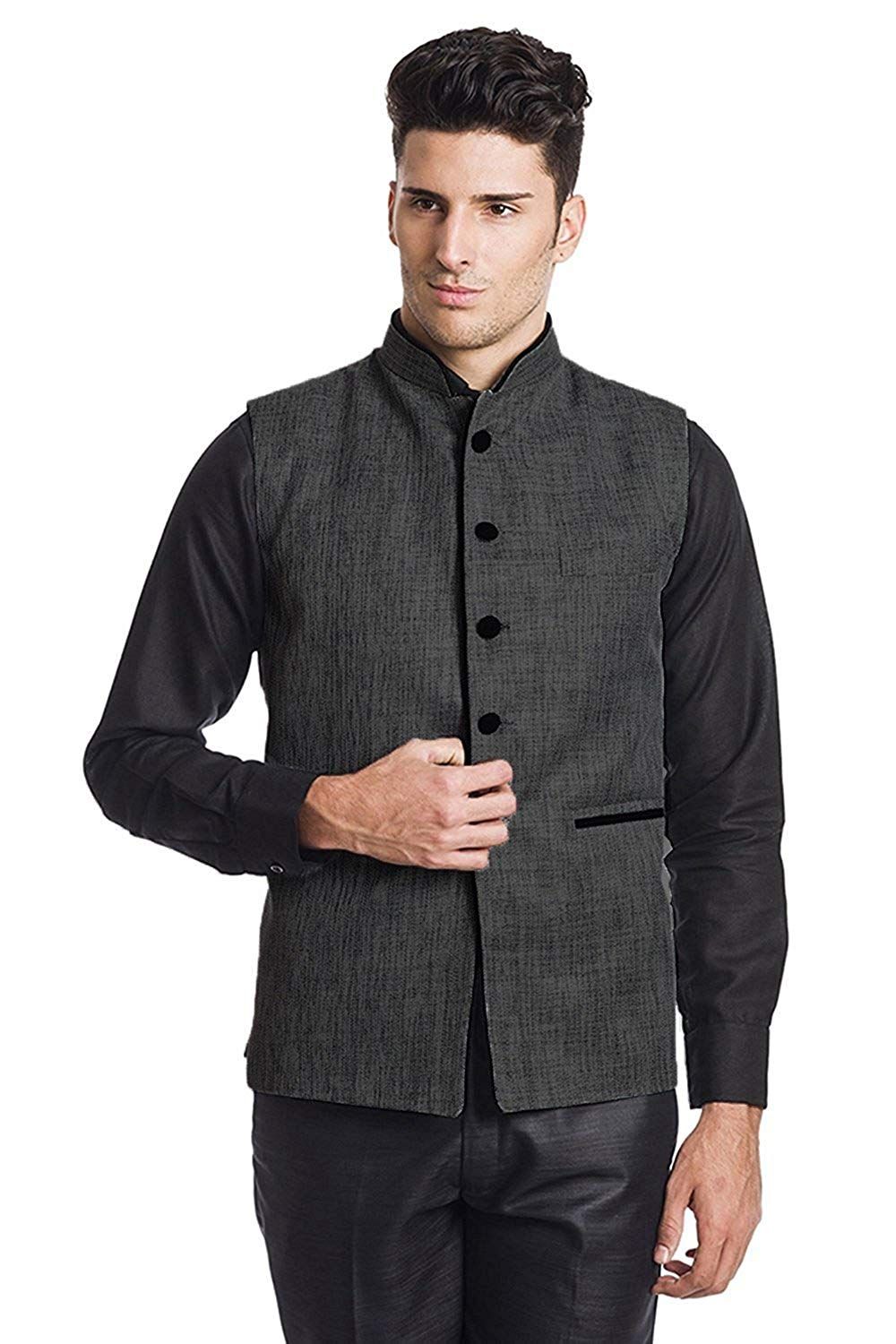 Vastraa Fusion Mens Blended Bandhgala Festive Nehru Jacket/Waistcoat/Vest Silver Vastraa Fusion Mens Blended Bandhgala Festive Nehru Jacket/Waistcoat/Vest Silver