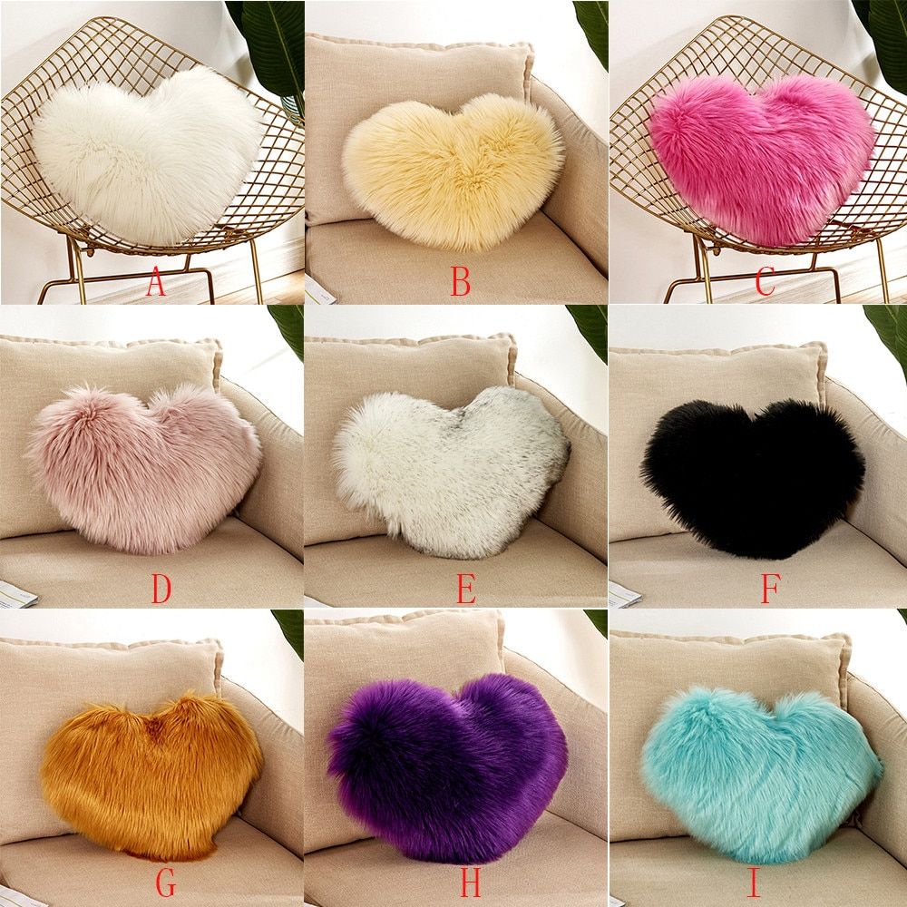 Fluffy Soft Plush Throw Pillow Cover Heart Shaped Cushion Washable Pillow