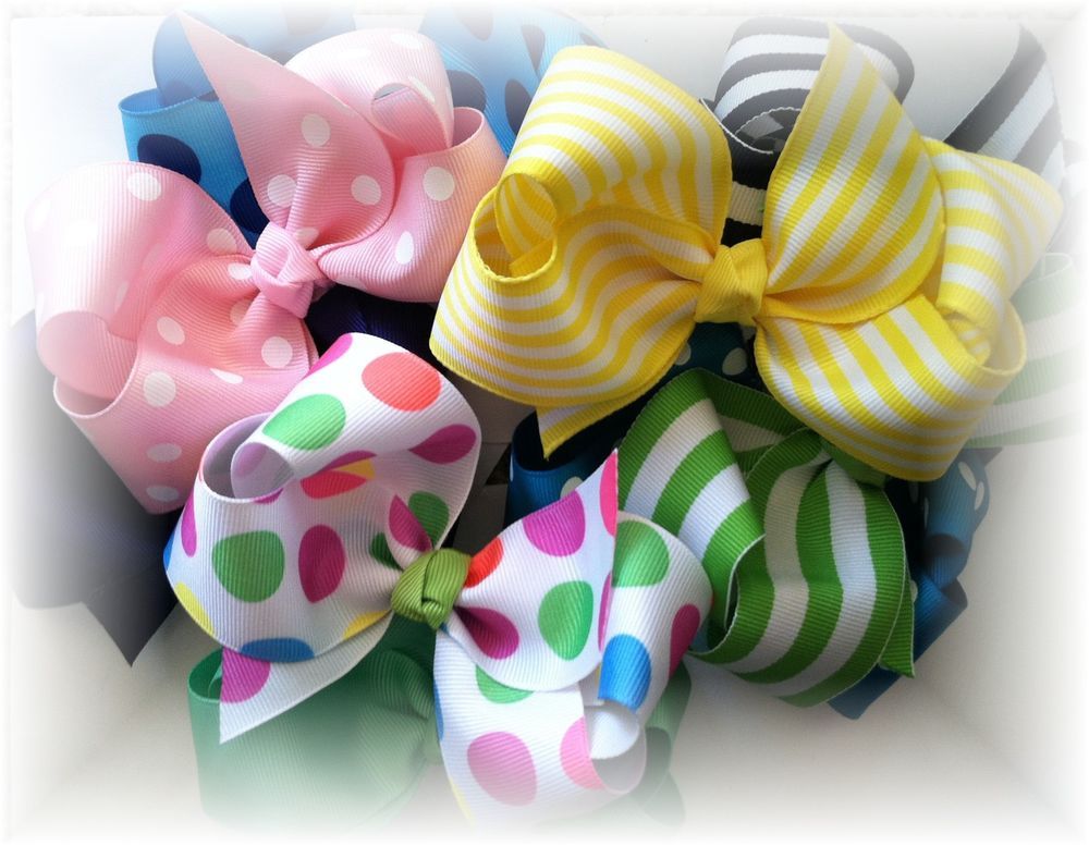 Boutique Hairbow Girls Hair Bows Double Hair Bows Big Bows Lot Set of 4 bows