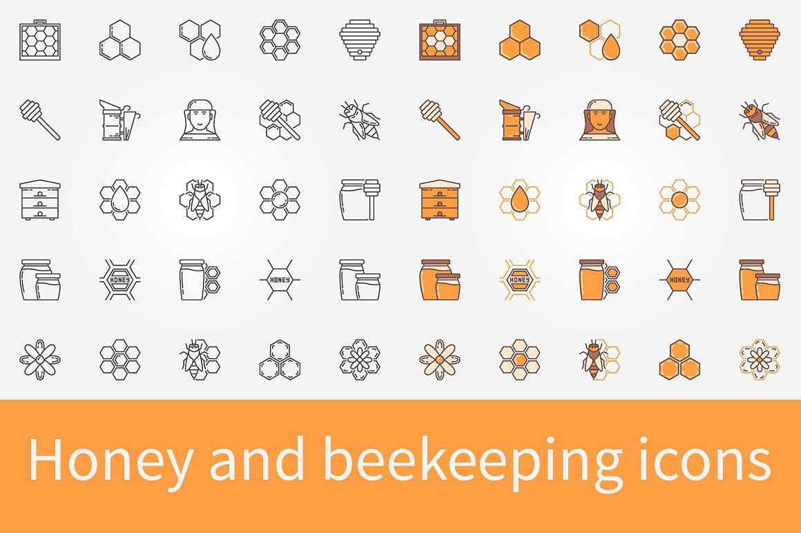 Honey And Beekeeping Icons Set Bee Keeping Honey Icon Set Vector