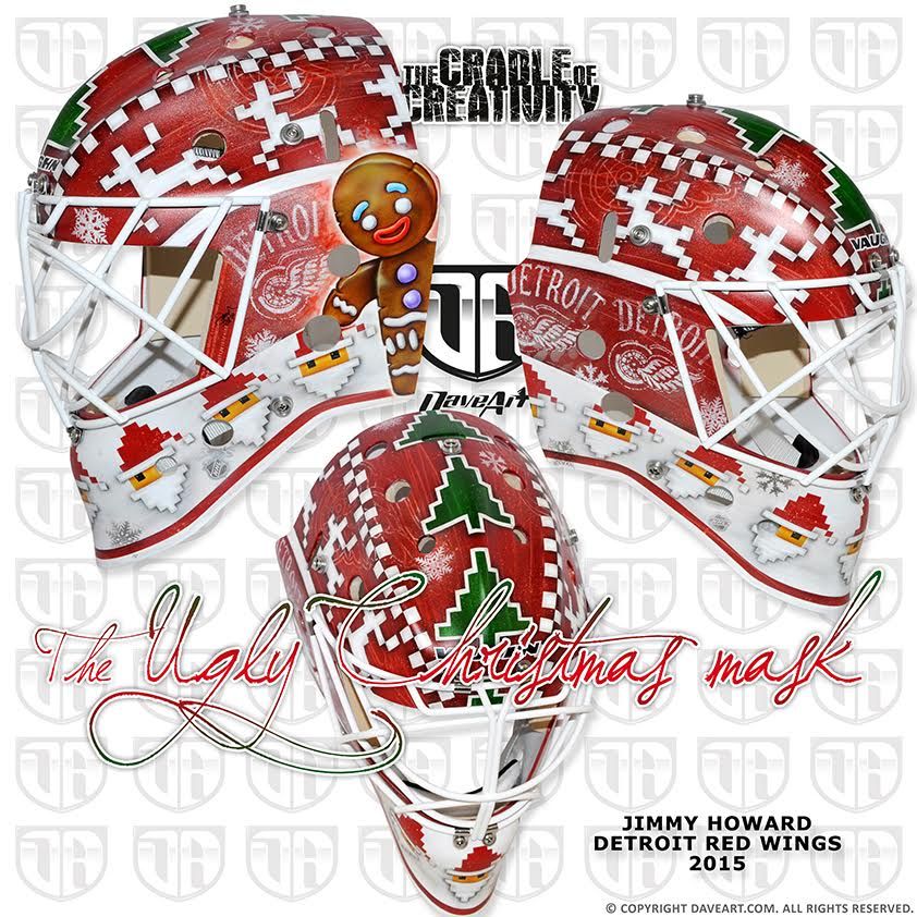 Howard And Mrazek Prepare For Festive Season With New Mask Designs Jimmy Howard Detroit Red Wings Christmas Sweaters