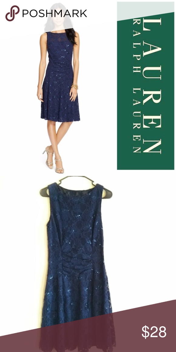 ralph lauren navy blue lace dress