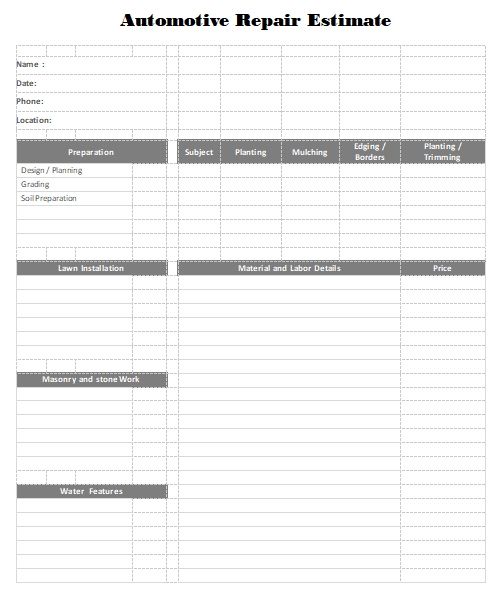 Free Labor Estimate Template | Estimate template, Automotive repair