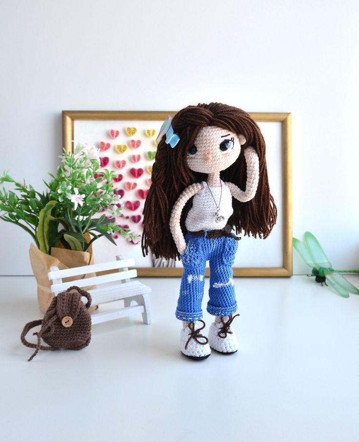 Interior doll with backpack, Handmade doll, Doll realistic hair, doll in clothes, Collection doll, Amigurumi doll, Crochet doll, Handmade gift for her, Art doll, Birthday gift, Unique gift, Interior doll realistic hair Bunny Soft Toy, Soft Teddy, Bunny Toys, Cute Bunny, Handmade Gifts For Her, Dolls Handmade, Cow Toys, Amigurumi Cow, Knitted Teddy Bear