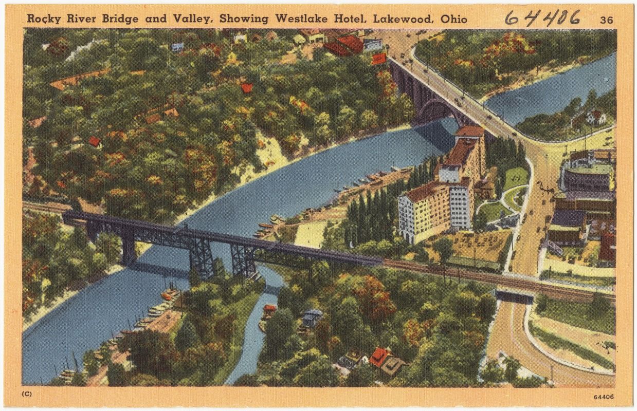 Rocky River Bridge And Valley Showing Westlake Hotel Lakewood Rocky River Bridge And Valley Showing Westlake Hotel Lakewood Ohio