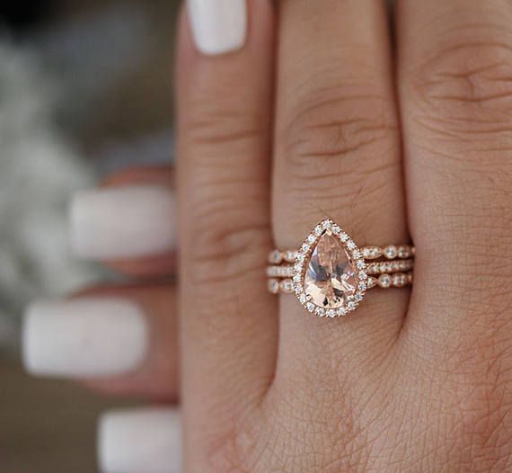 Totally 3 Pieces Bridal Ring Set One Engagement Plus 2 Totally 3 Pieces Bridal Ring Set One Engagement Plus 2 Milgrain Diamond Bands Details 10k Solid Rose Gold Also Can Be Made