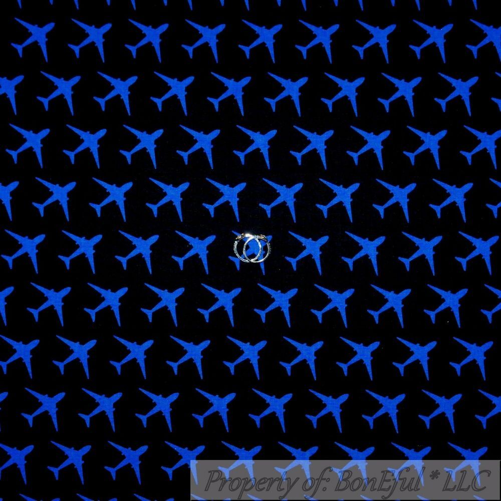 BonEful Fabric FQ Cotton Quilt Blue Black Airplane Air Force Pilot Military Boy