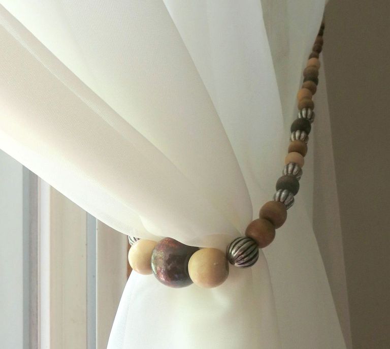 Diy Wood Metal Silver Beaded Curtain Tiebacks For Overling Sheer Diy Wood Metal Silver Beaded Curtain Tiebacks For Overling Sheer Curtains Champagne Ivory Cream White Bohemian Beachy Shabby Chic